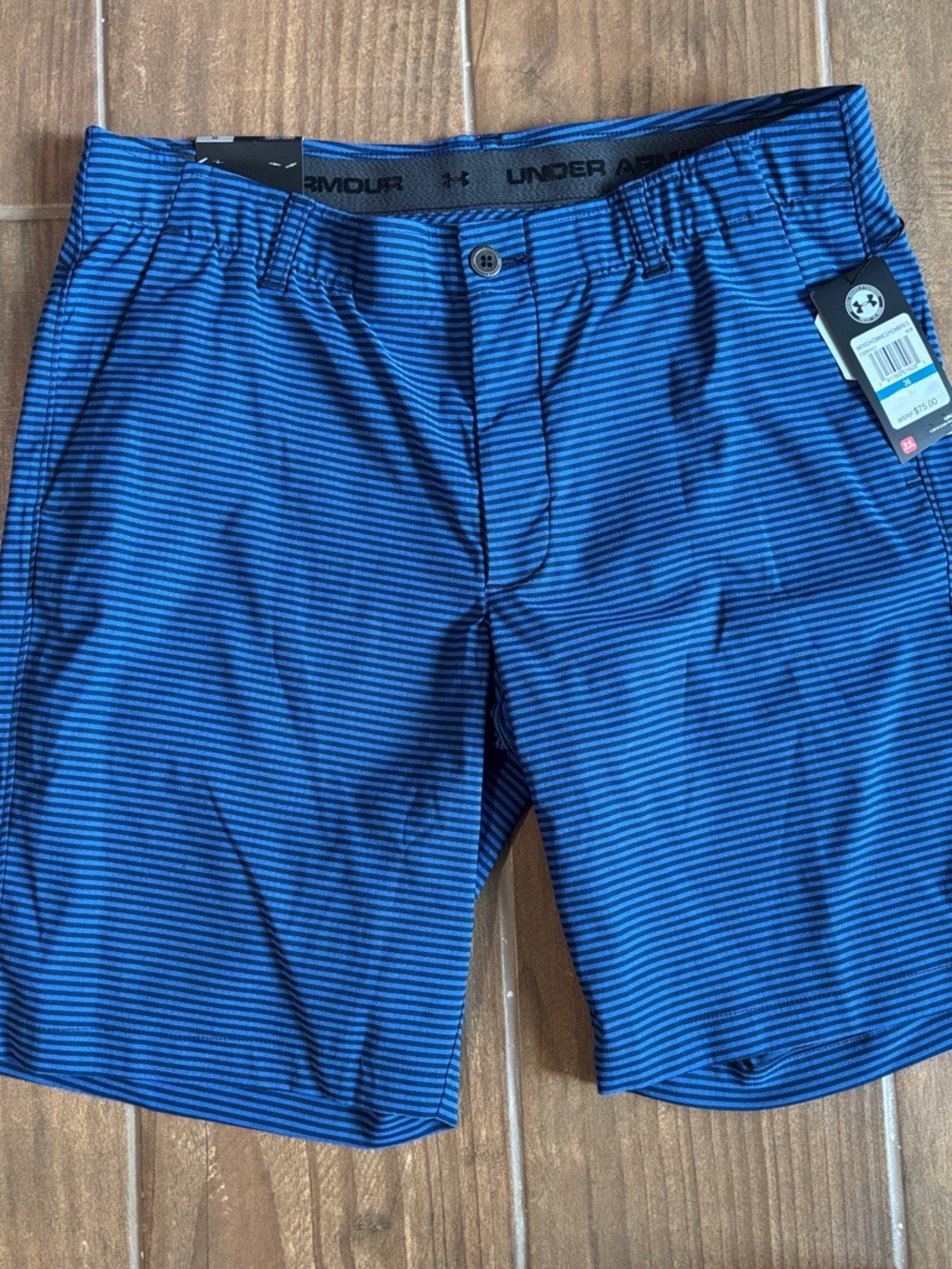 Under Armour Blue and Black Striped Athletic Shorts
